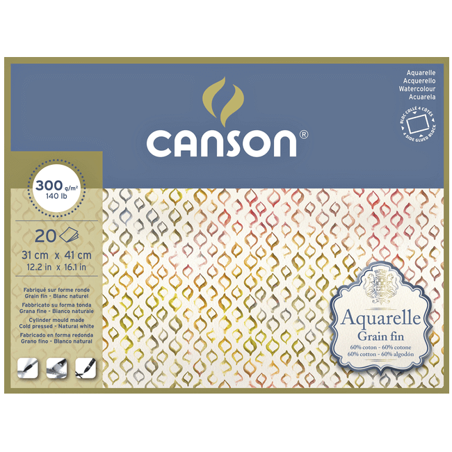Bloco de Papel Para Aquarela Aquarelle Canson TF 300g/m² 31x41cm 20 Folhas